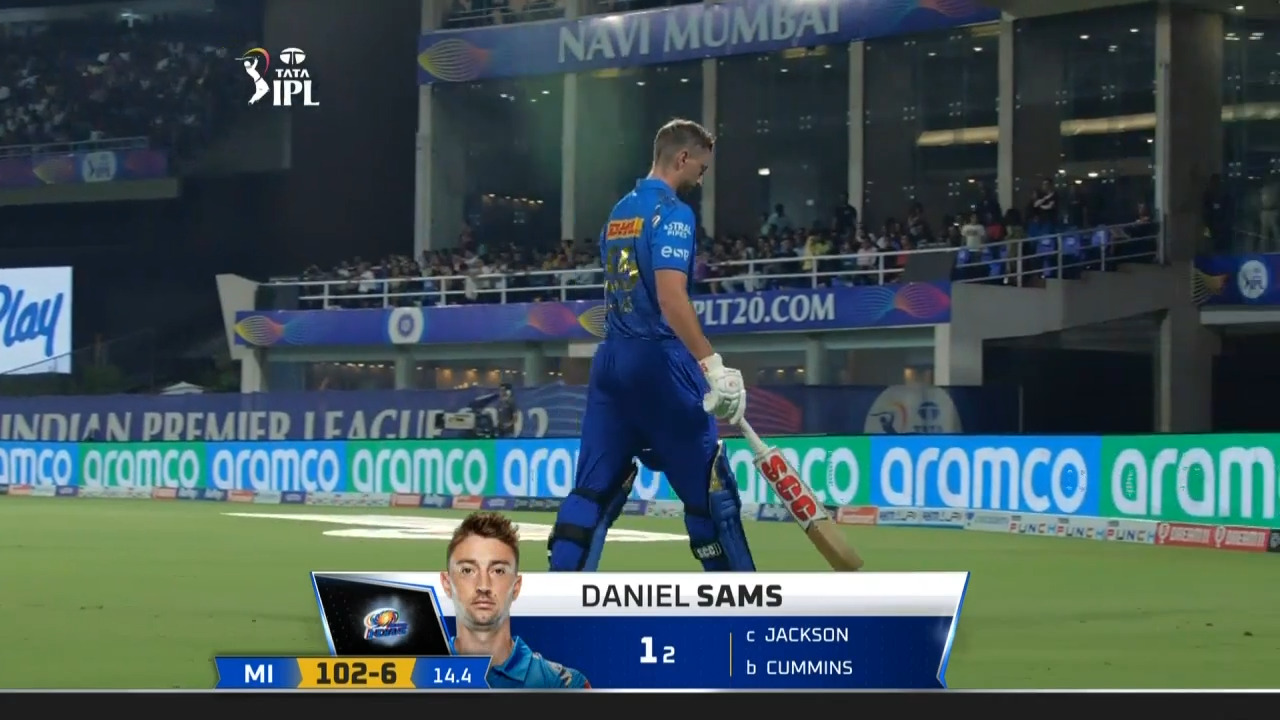 M56: MI vs KKR – Daniel Sams Wicket