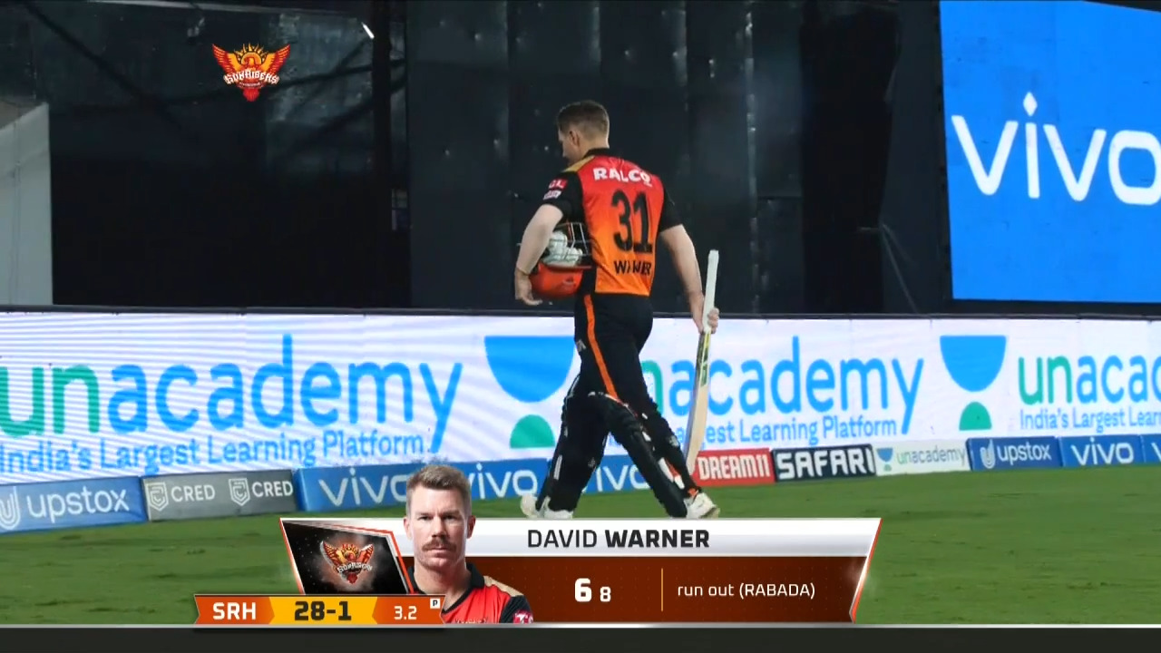 M20: SRH vs DC – David Warner Wicket