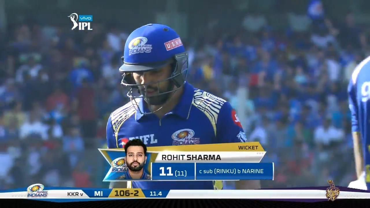 M37: MI vs KKR – Rohit Sharma Wicket