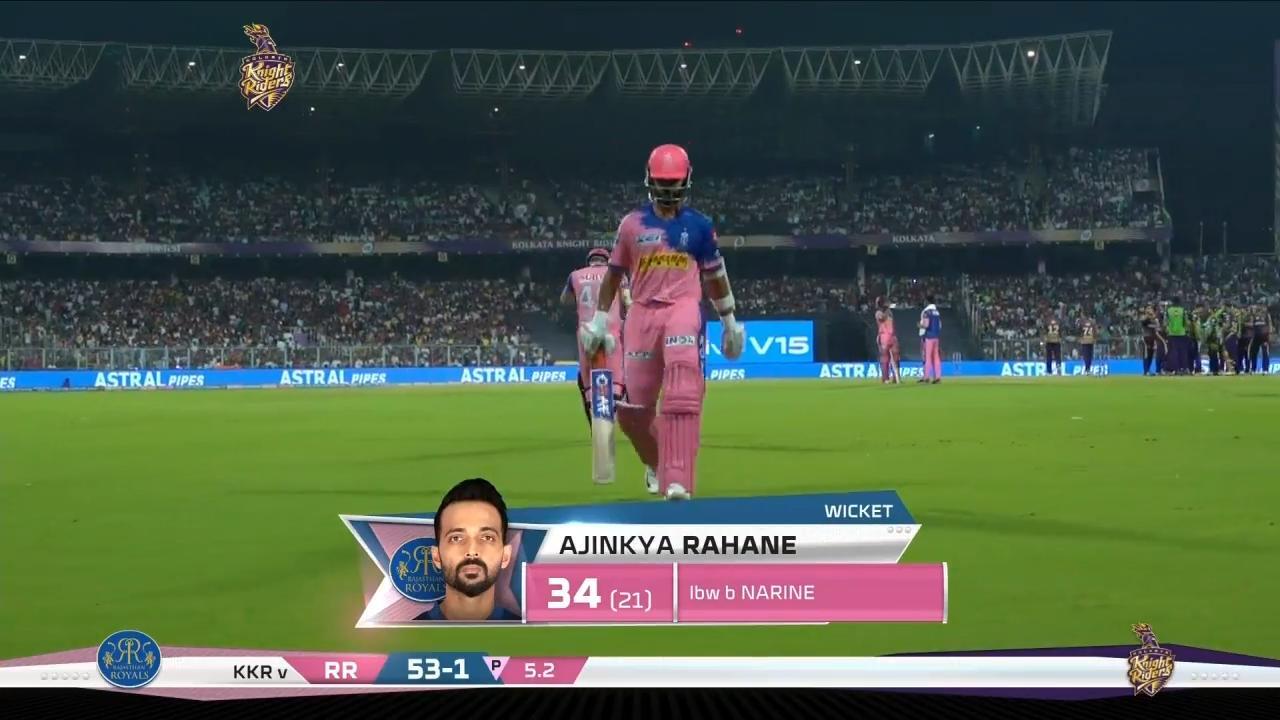 M43: KKR vs RR – Ajinkya Rahane Wicket background