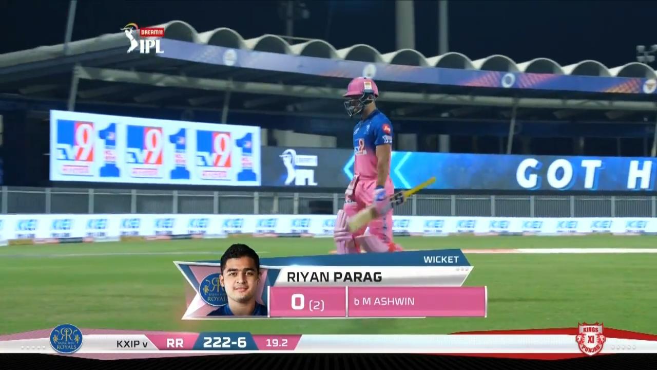 M09: RR vs KXIP – Riyan Parag Wicket