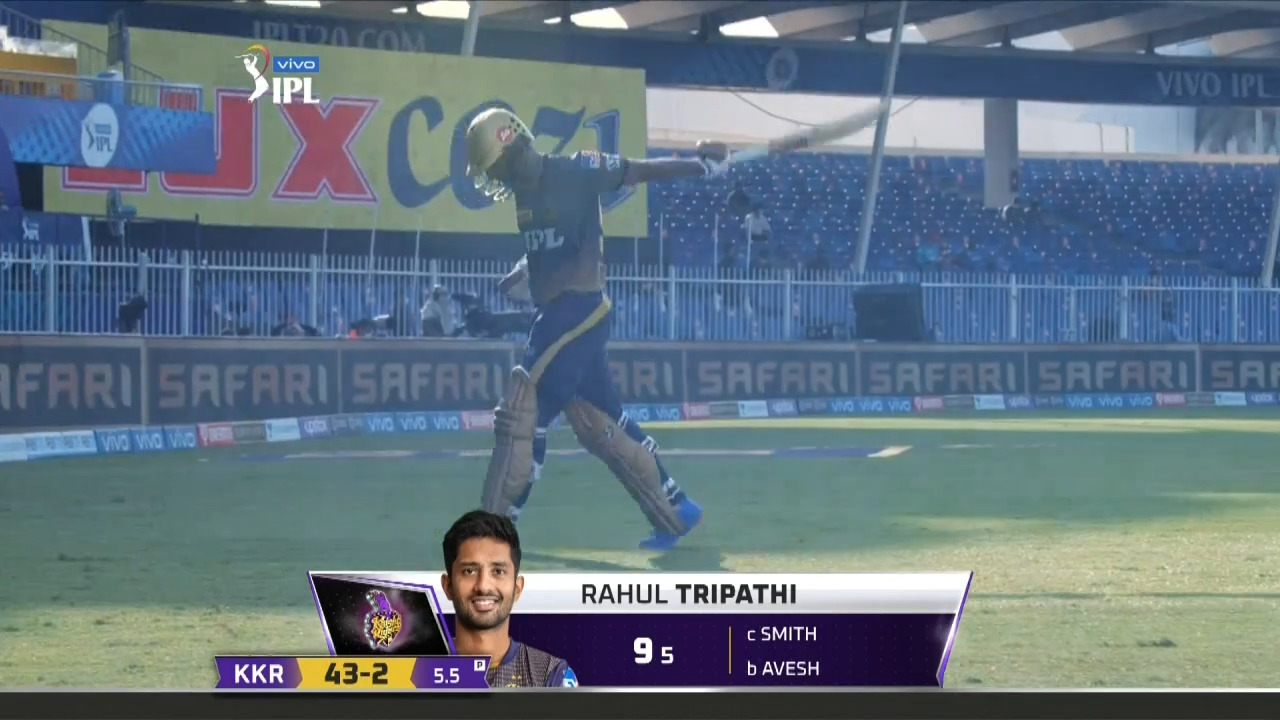 M41: KKR vs DC – Rahul Tripathi Wicket background
