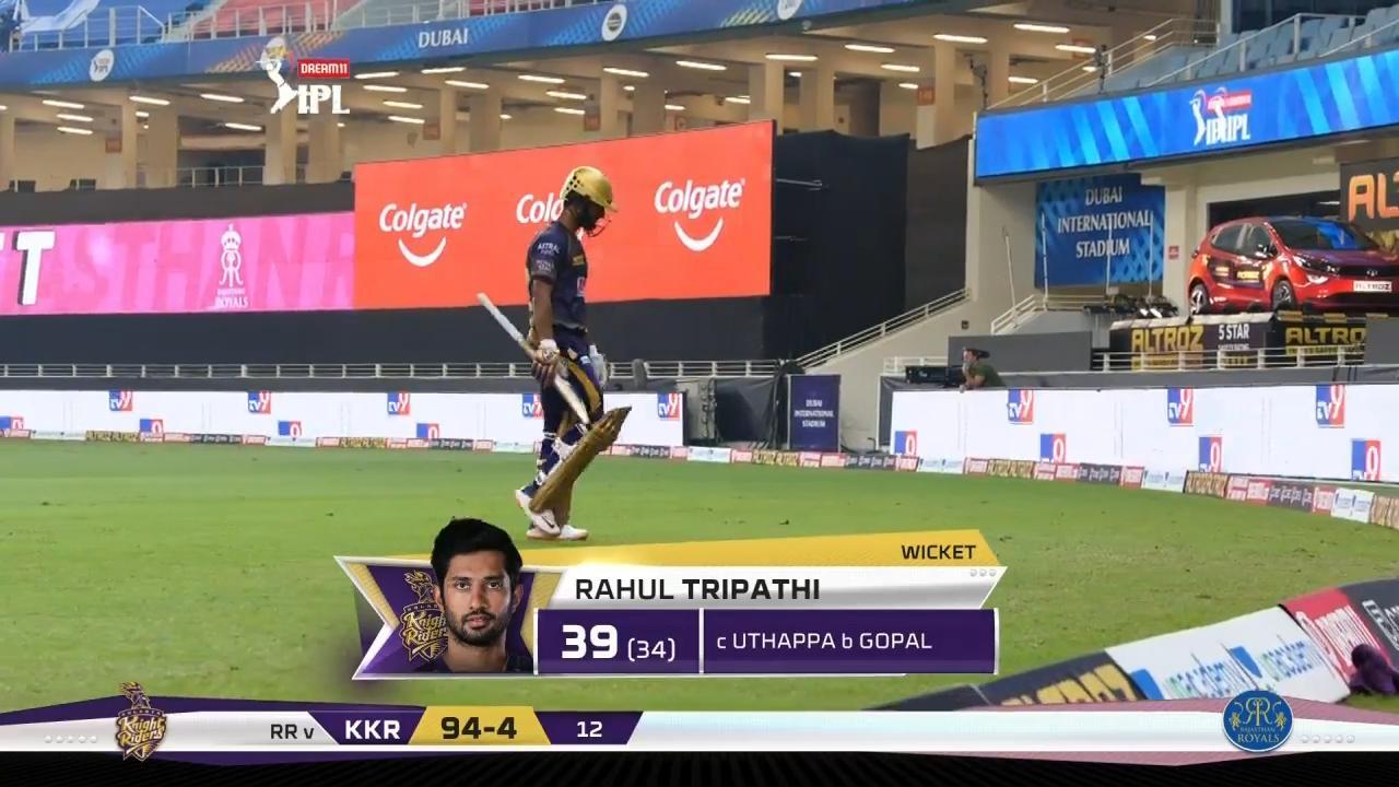 M54: KKR vs RR – Rahul Tripathi Wicket background