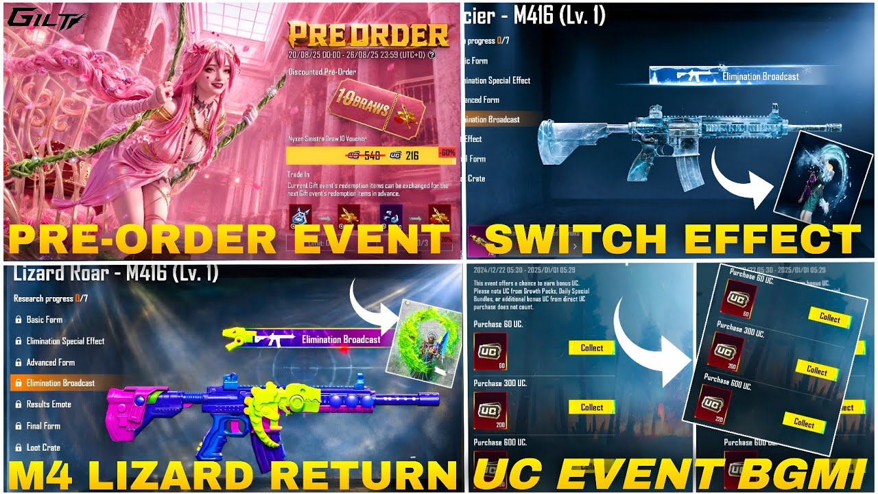 PRE-ORDER EVENT BGMI | M4 GLACIER SWITCH EFFECT CONFIRM π€© NEX UC EVENT BGMI | M4 LIZARD RETURN