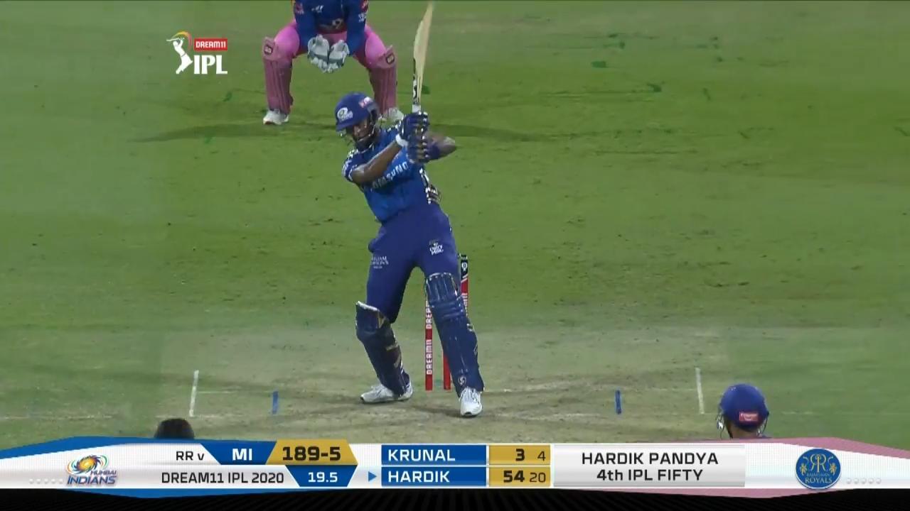 M45: RR vs MI – Hardik Pandya Six background