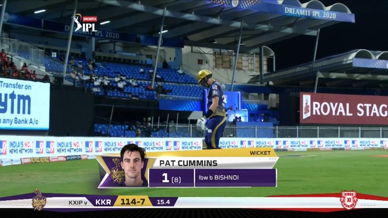 M46: KKR vs KXIP – Pat Cummins Wicket background