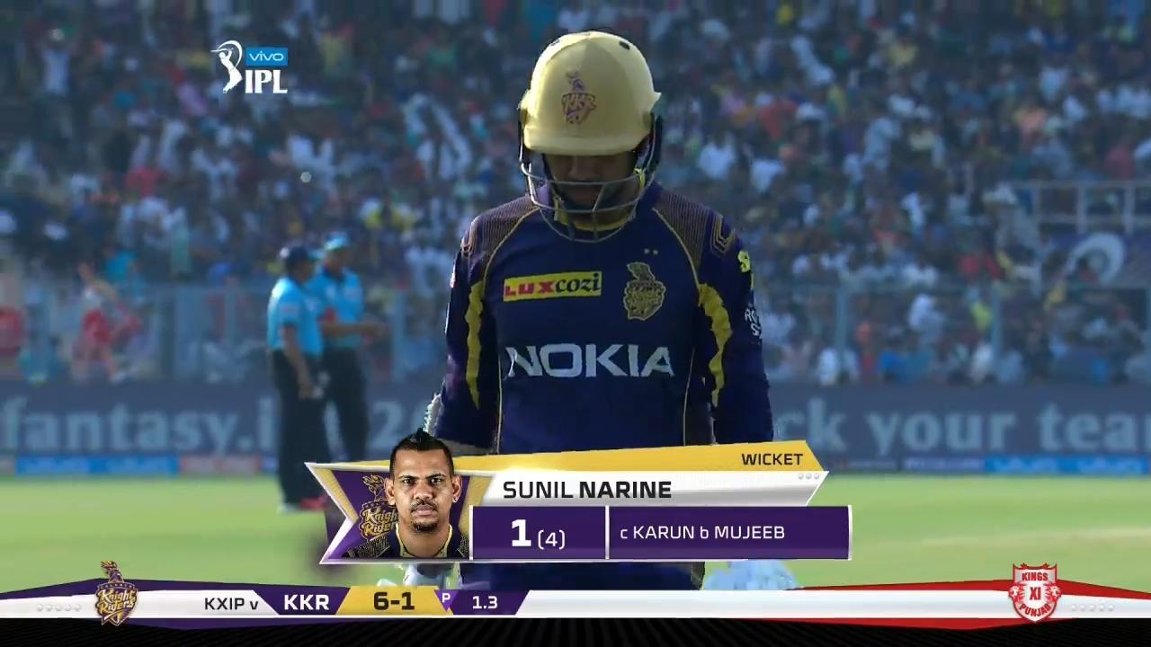 M18: KKR vs KXIP – Sunil Narine Wicket