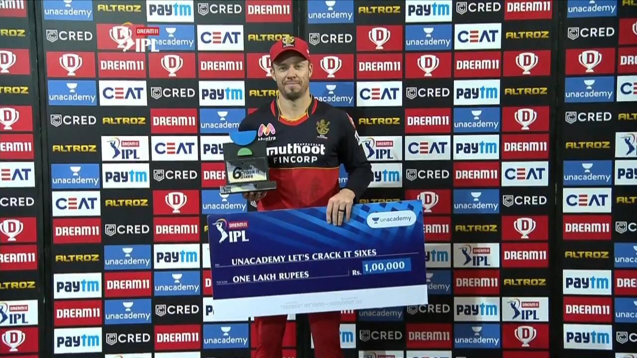 M55: DC vs RCB – Unacademy Lets Crack It Sixes of the Match – AB de Villiers