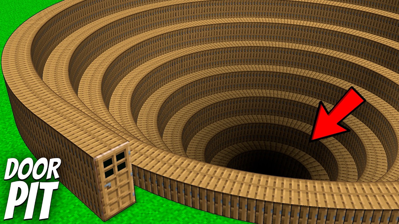 I found a SPIRAL DOOR PIT in Minecraft ! What's INSIDE the LONGEST DOOR PIT ? background