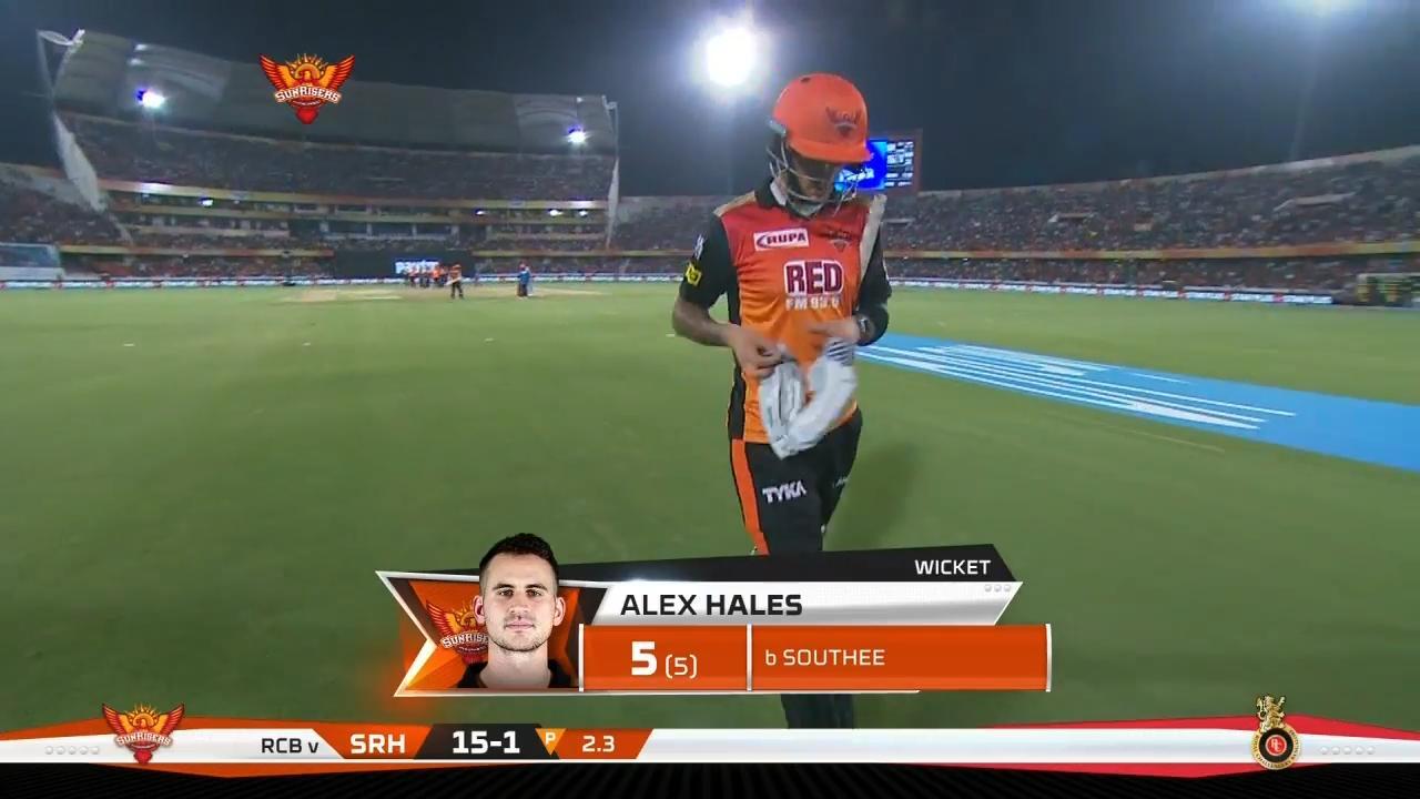 M39: SRH vs RCB – Alex Hales Wicket