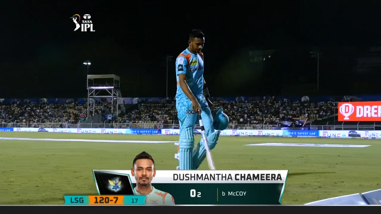 M63: LSG vs RR – Dushmantha Chameera Wicket background