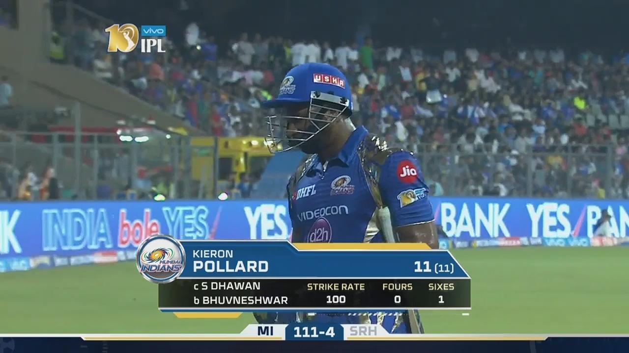 M10: MI vs SRH – Kieron Pollard Wicket