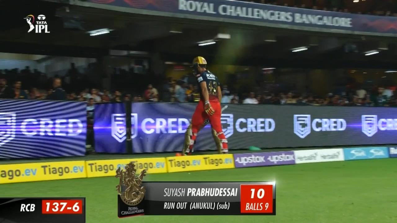 M36: RCB vs KKR – Suyash S Prabhudessai Wicket