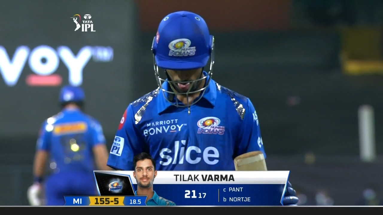 M69: MI vs DC – Tilak Varma Wicket