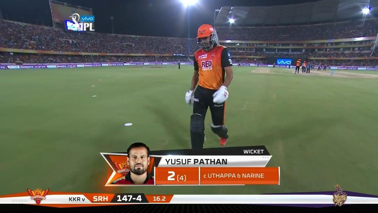 M54: SRH vs KKR – Yusuf Pathan Wicket