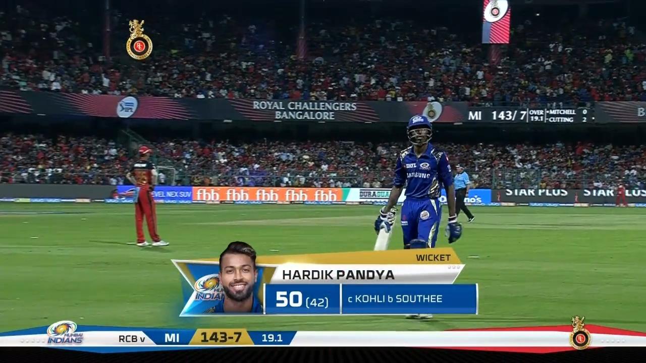 M31: RCB vs MI – Hardik Pandya Wicket