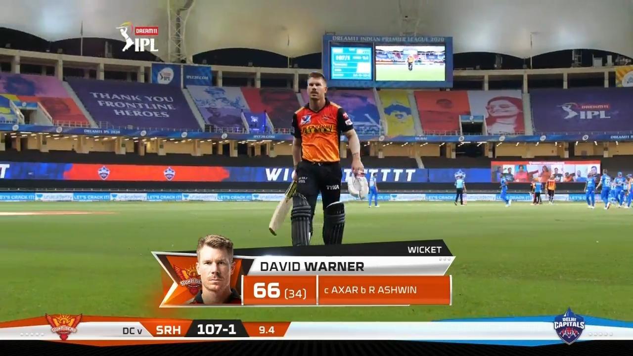 M47: SRH vs DC – David Warner Wicket