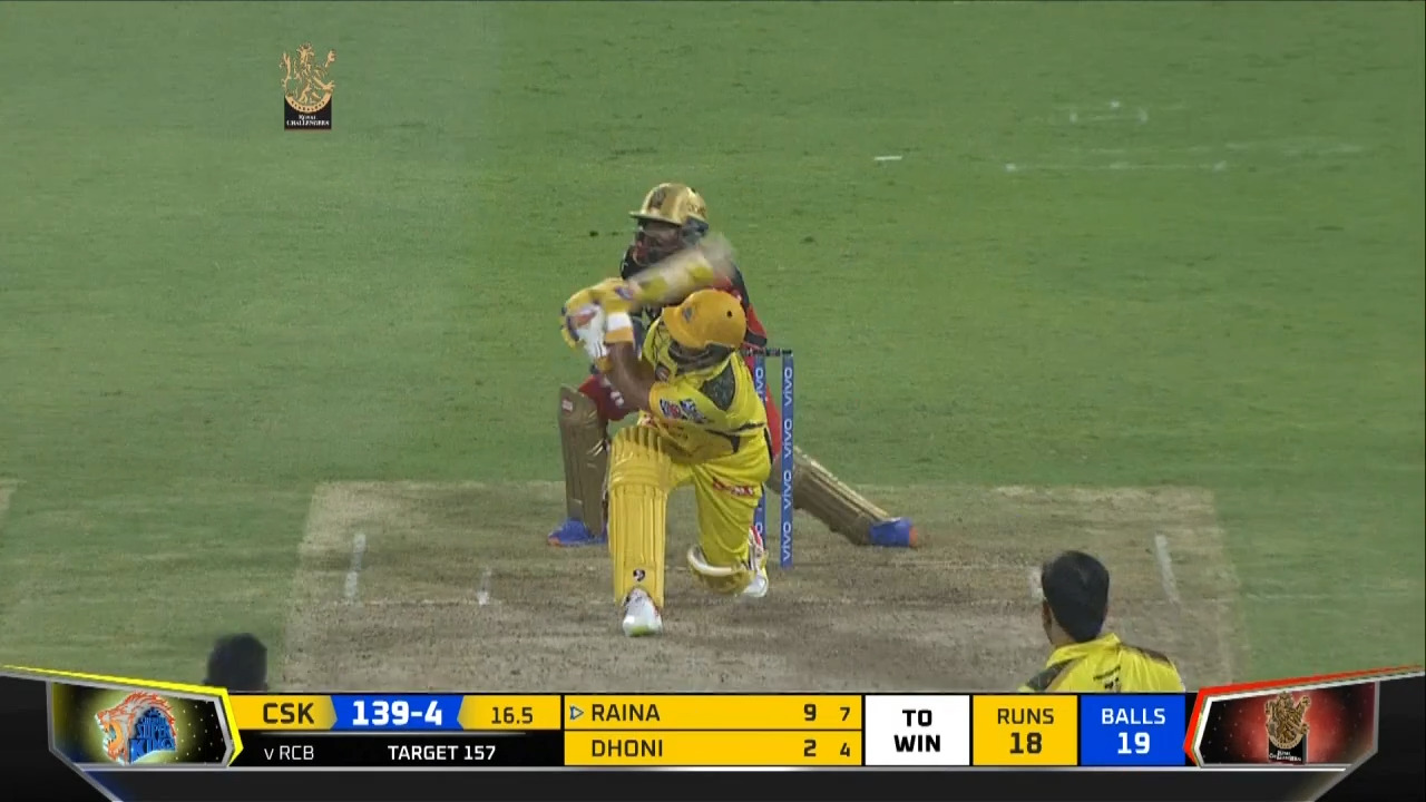 M35: RCB vs CSK – Suresh Raina Six background