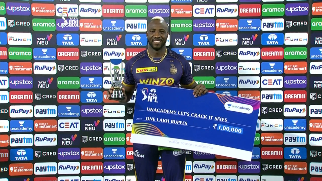 M61: KKR vs SRH – Unacademy Let's Crack It Sixes of the Match – Andre Russell