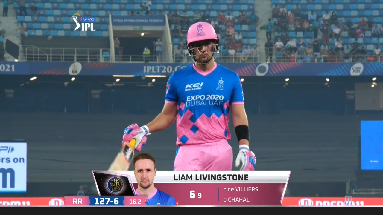 M43: RR vs RCB – Liam Livingstone Wicket