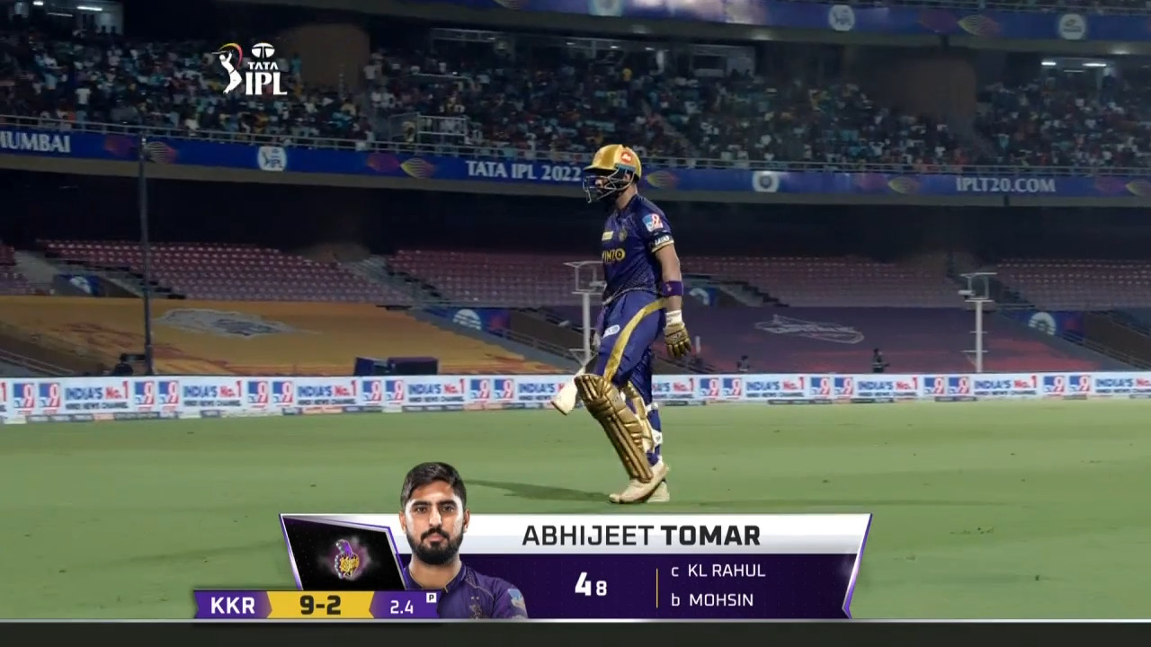 M66: KKR vs LSG – Abhijeet Tomar Wicket