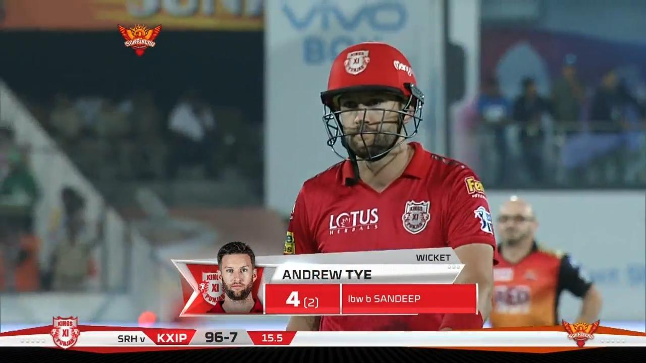 M25: SRH vs KXIP – Andrew Tye Wicket