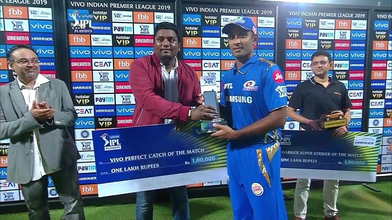 Q1: MI vs CSK – VIVO Perfect Catch of the Match – Jayant Yadav