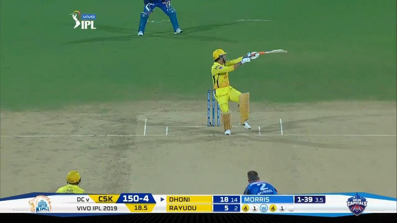 M50: CSK vs DC – MS Dhoni Six background