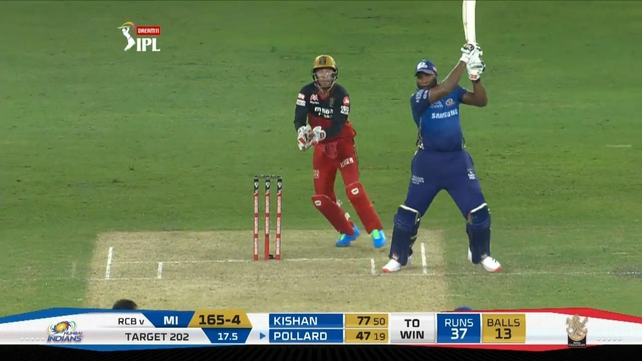 M10: RCB vs MI – Kieron Pollard Six background