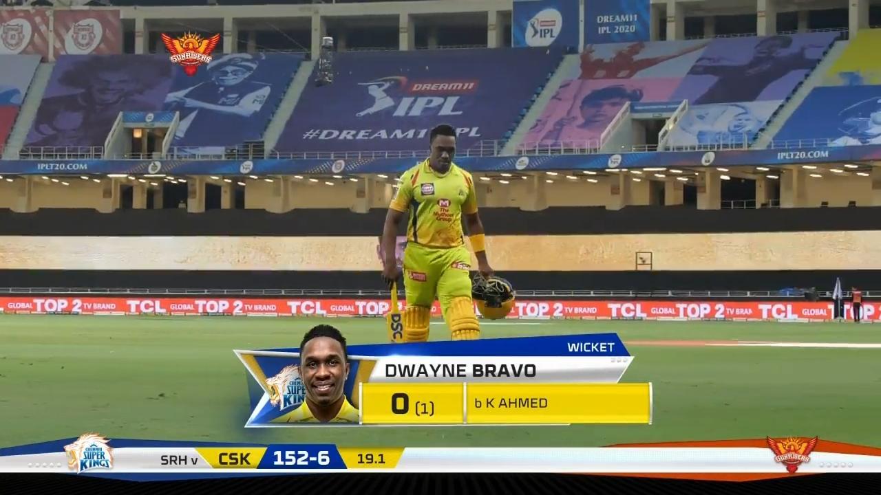 M29: SRH vs CSK – Dwayne Bravo Wicket background