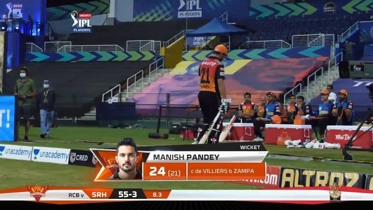 Eliminator: SRH vs RCB – Manish Pandey Wicket background