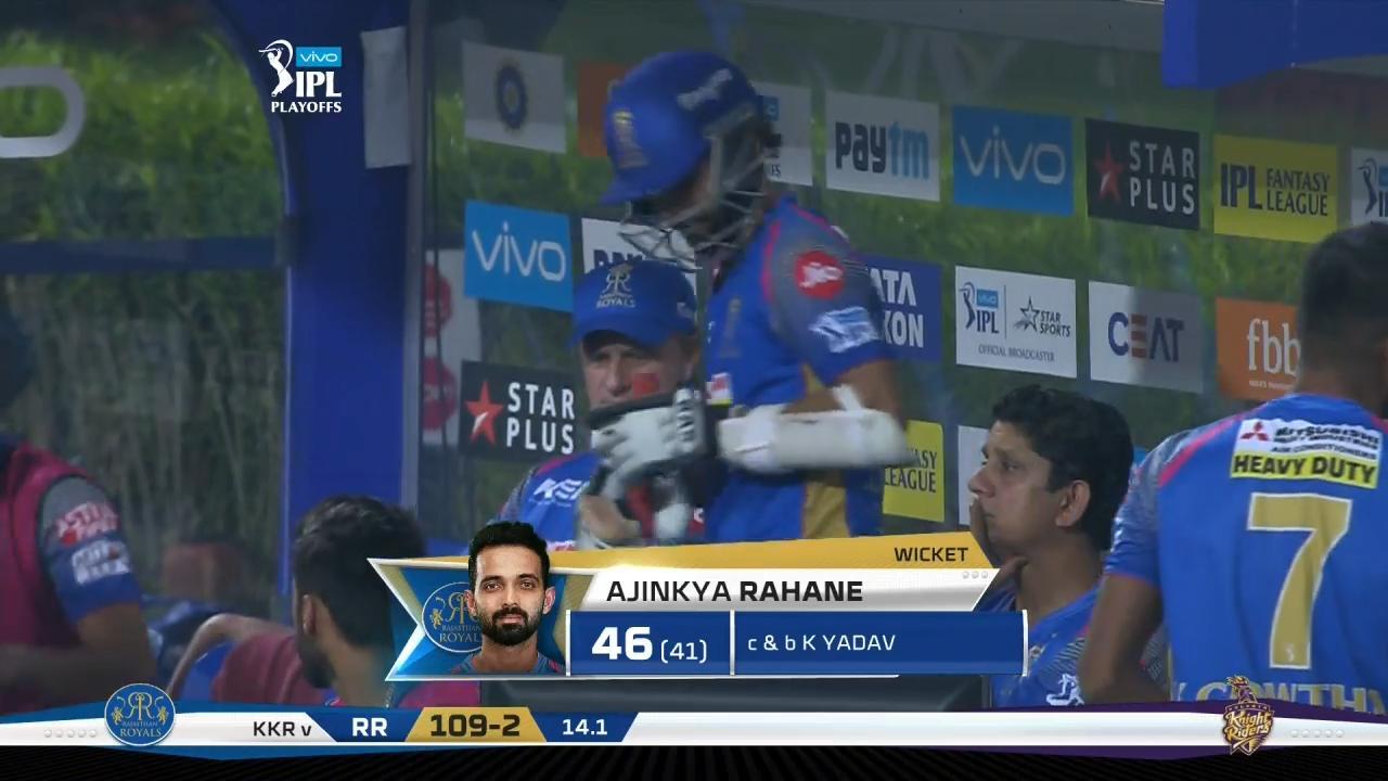 Eliminator: KKR vs RR – Ajinkya Rahane Wicket