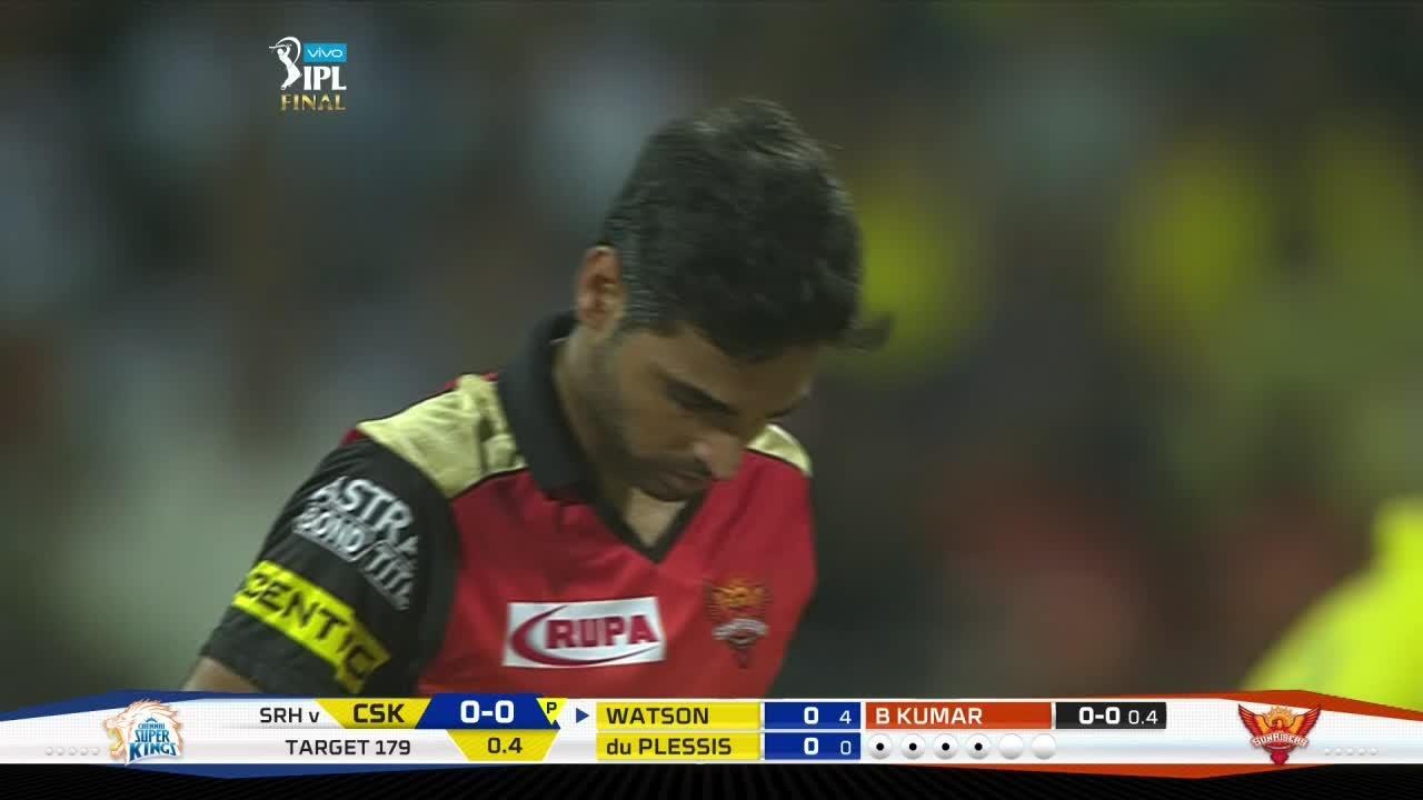 Bhuvi's first over maiden at Wankhede background