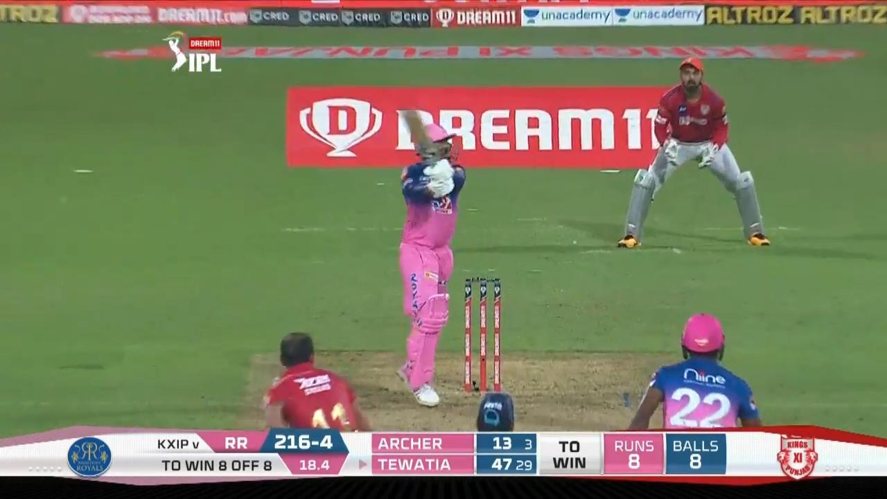 M09: RR vs KXIP – Rahul Tewatia Six background