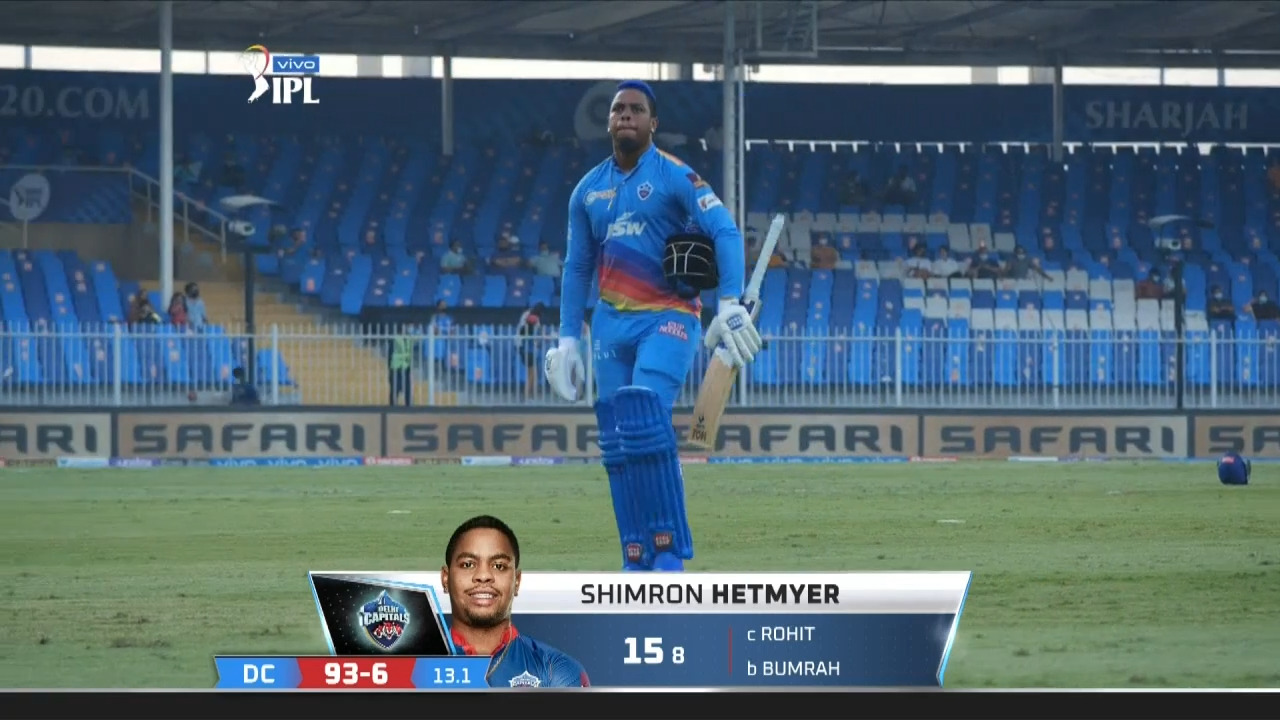 M46: MI vs DC – Shimron Hetmyer Wicket