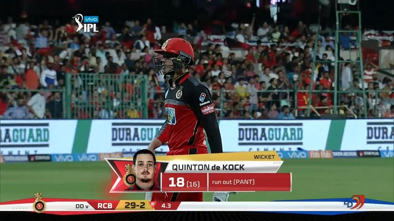 M19: RCB vs DD – Quinton de Kock Wicket background