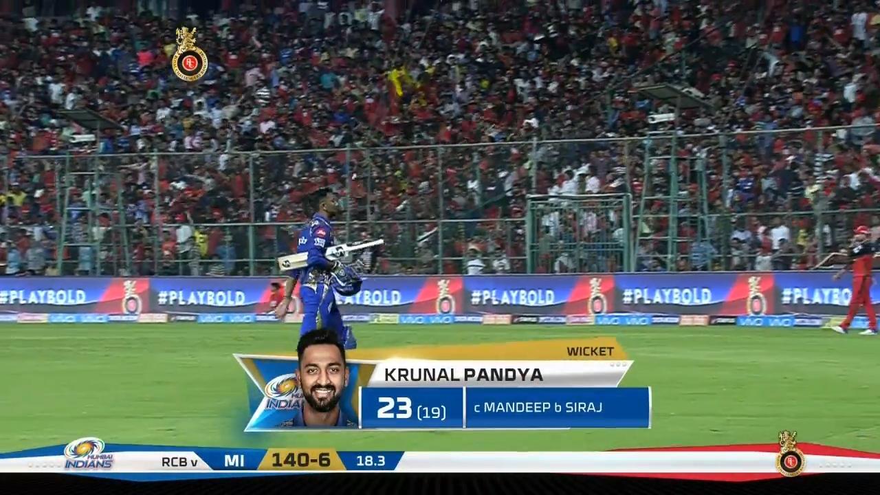 M31: RCB vs MI – Krunal Pandya Wicket