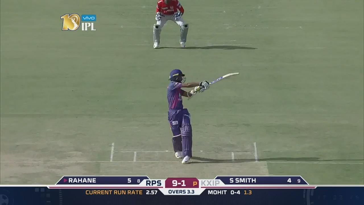 M4: KXIP vs RPS – Ajinkya Rahane Six