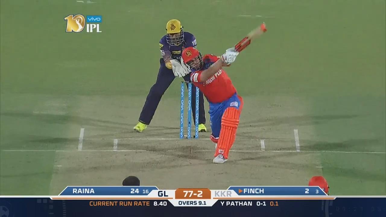 M3: GL vs KKR – Aaron Finch Six background