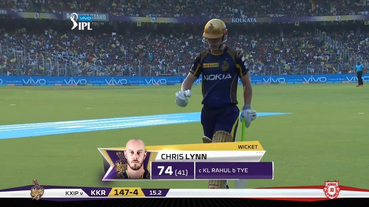 M18: KKR vs KXIP – Chris Lynn Wicket background
