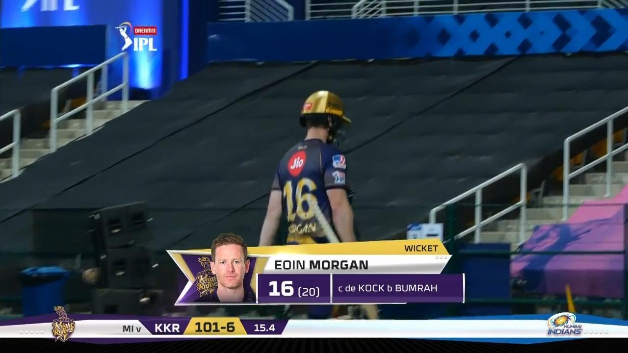 M05: KKR vs MI – Eoin Morgan Wicket