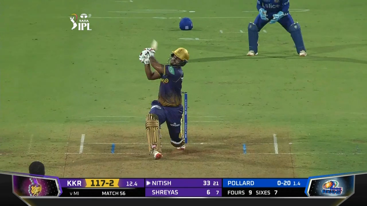 M56: MI vs KKR – Nitish Rana Six background