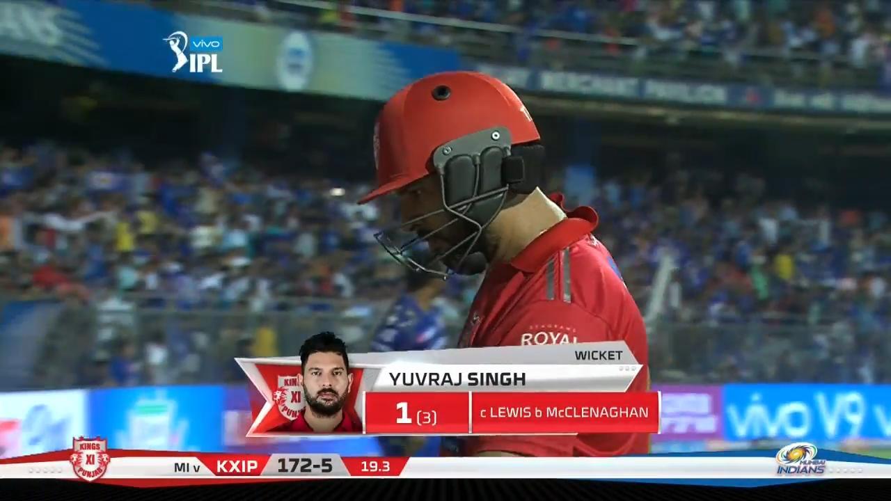 M50: MI vs KXIP – Yuvraj Singh Wicket