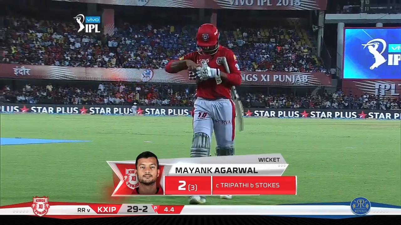 M38: KXIP vs RR – Mayank Agarwal Wicket