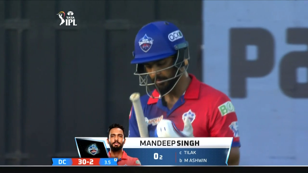 M02: DC vs MI – Mandeep Singh Wicket background