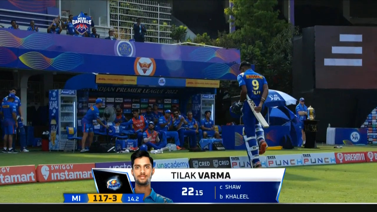 M02: DC vs MI – Tilak Varma Wicket