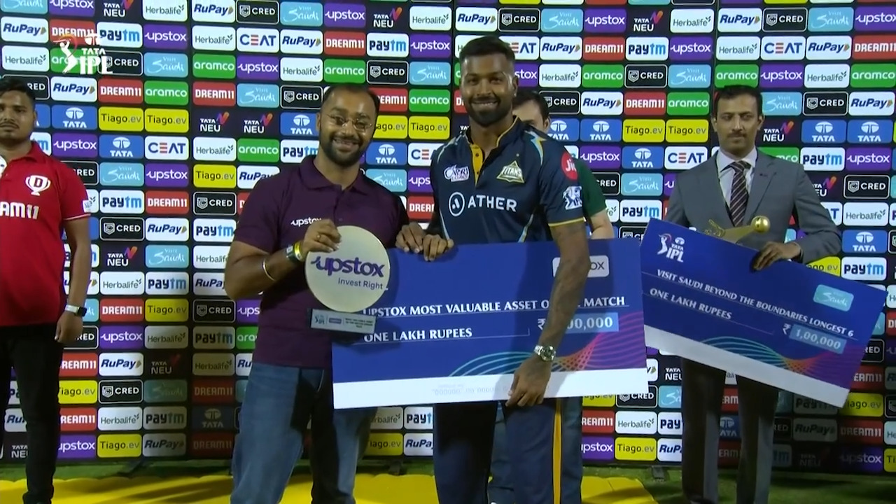 M48: RR vs GT – Upstox most Valuable Asset of the Match – Hardik Pandya background