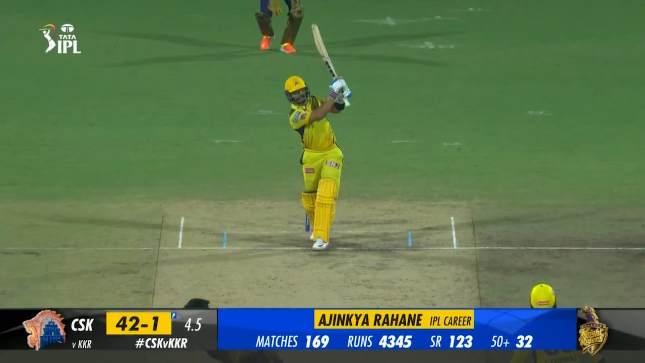 M61: CSK vs KKR – Ajinkya Rahane Six