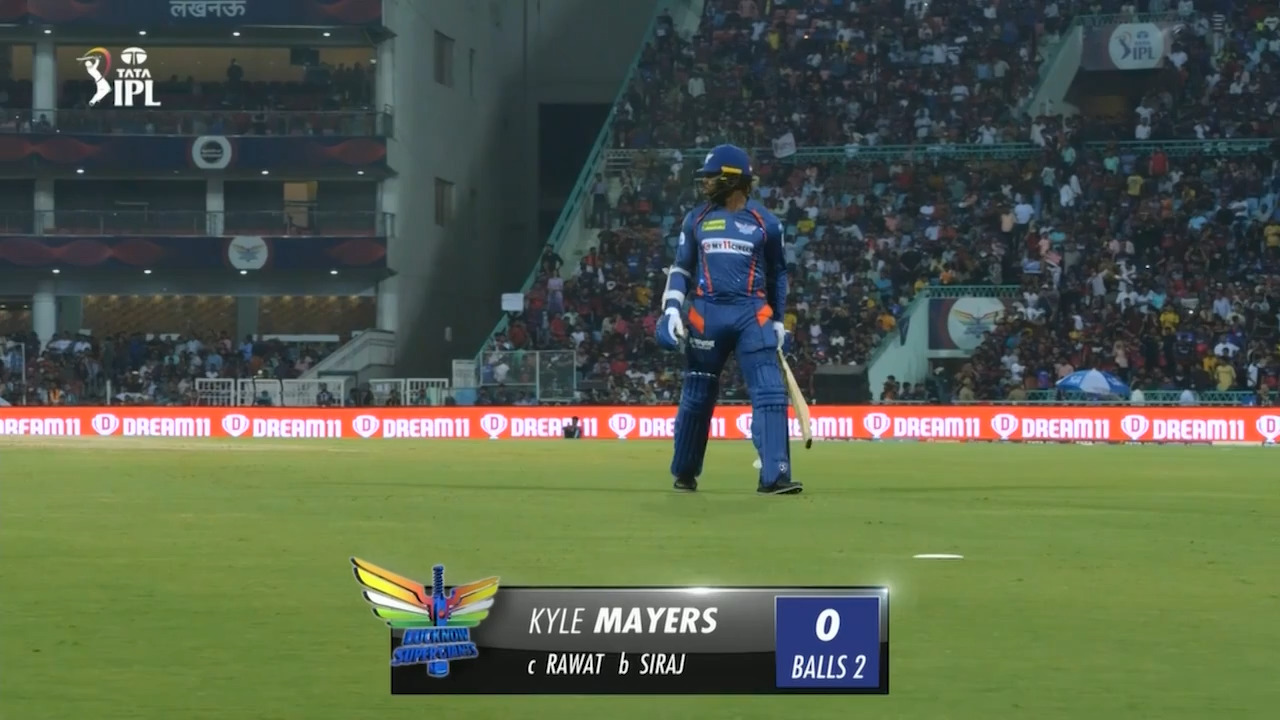 M43: LSG vs RCB – Kyle Mayers Wicket background