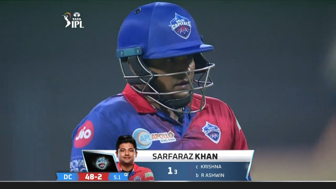 M34: DC vs RR – Sarfaraz Khan Wicket background